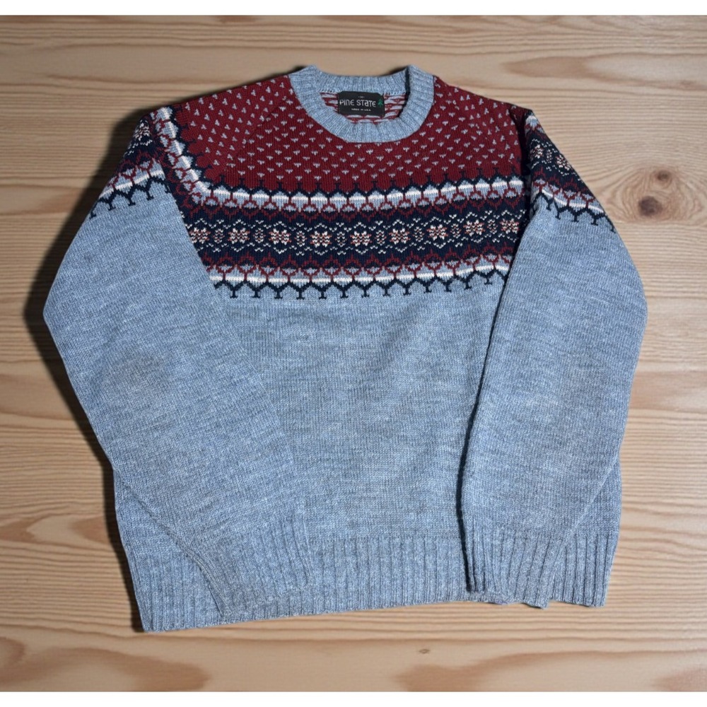 Vintage PINE STATE Womens Sweater Fair Isle Heather Blue X-mas Grandpa Core Sz M